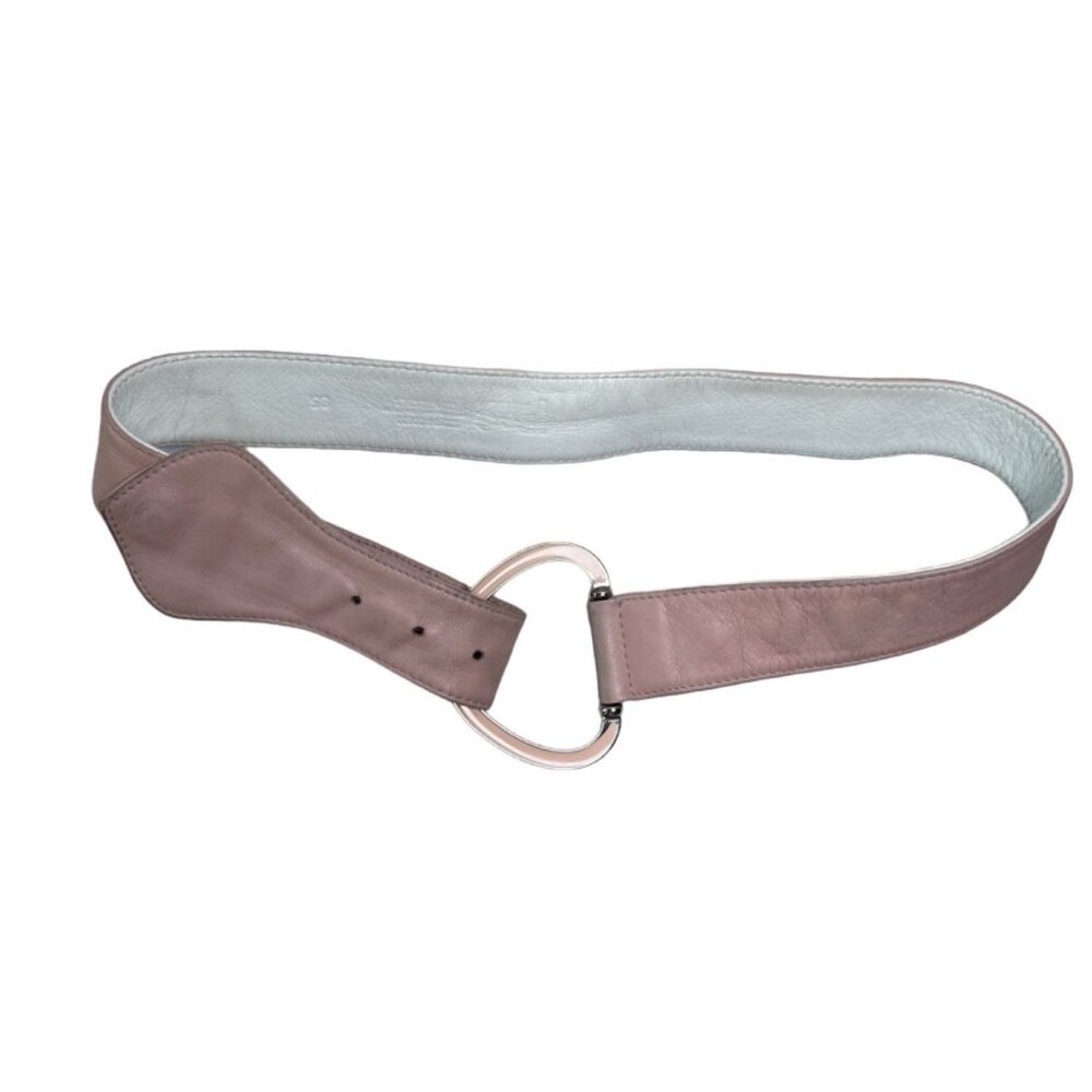 Authentic Dolce & Gabbana Blush Pink Silvertone Leather Belt Italy Size 85/34” - Picture 1 of 12
